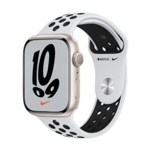 Apple Watch Nike Series 7 GPS 41mm Starlight Aluminum Case w. Pure Platinum/Black Nike Sport Band (MKN33)