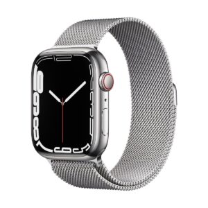 Apple Watch Series 7 GPS + Cellular, 41mm Silver Stainless Steel Case with Milanese Loop Silver (MKHX3)