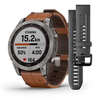 Смарт-годинник Garmin Fenix 7 Sapphire Solar Titanium with Chestnut Leather Band (010-02540-31)
