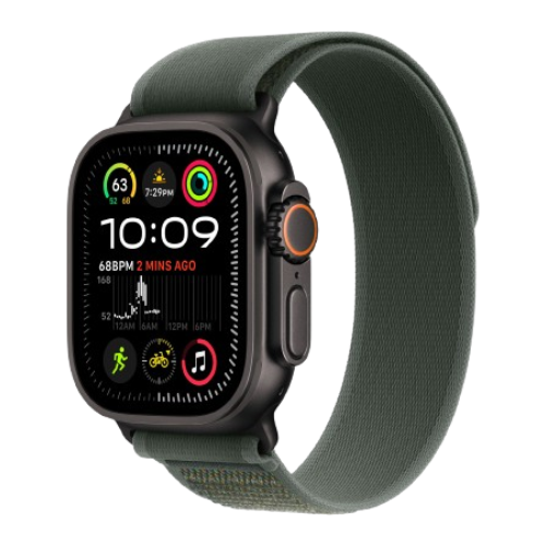 Watch Ultra 2 GPS + Cellular 49mm Black Titan. Case w. Green Trail Loop - S/M (MYTJ3+MYQ33)
